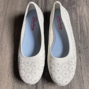 Skechers Cleo Sport Metallic Sparkly Flats Blooms White Size 8 New